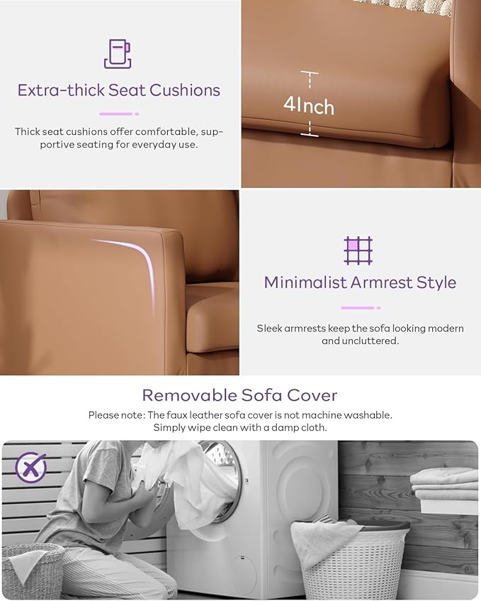 TYBOATLE Modern Faux Leather Small Couches for Small Spaces, Comfy Upholstered Brown Love Seat for Dorm, 2 Seater Mini Couch for Bedroom, Apartment, Office, Brown