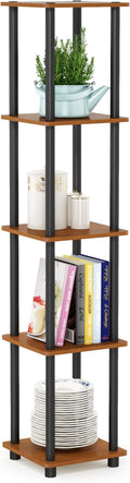 FURINNO Turn-N-Tube 5-Tier Corner Square Rack Display Shelf, Round, Light Cherry/Black