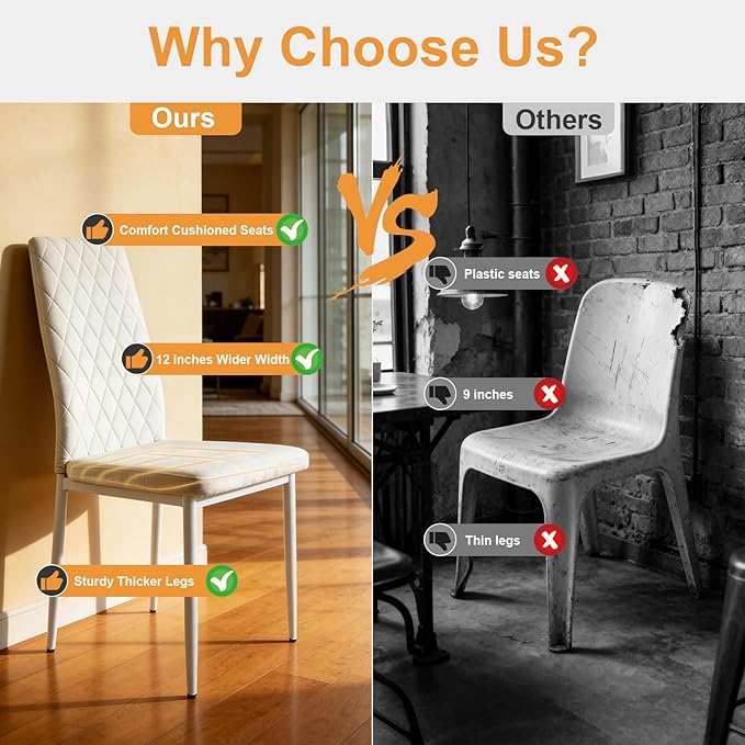 Dining Chairs Set of 2, Velvet Comfortable Seats, Mid-Century Modern Living Room Chairs, Upholstered Kitchen Chairs with Mental Legs and Padded Seat for Bedroom Office Easy Assembly, White