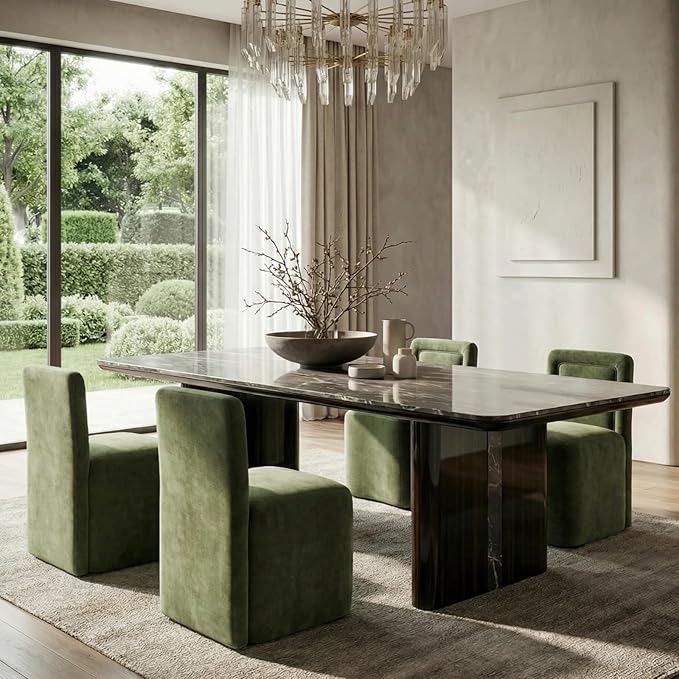 Hyfirm Upholstered Dining Chairs Set of 4, Mid-Century Scandinavian Parsons Armless Chairs with Plush Seat Cushion for Diningroom Bedroom Livingroom Reading Room，Green Fabric