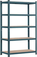 Topeakmart 5-Tier Utility Shelves, Metal Storage Shelves Garage Shelving Unit Adjustable Garage Storage Shelves Storage Racks Heavy Duty Shed Shelving- Neptune Blue, 35.5 x 16 x 71 Inch