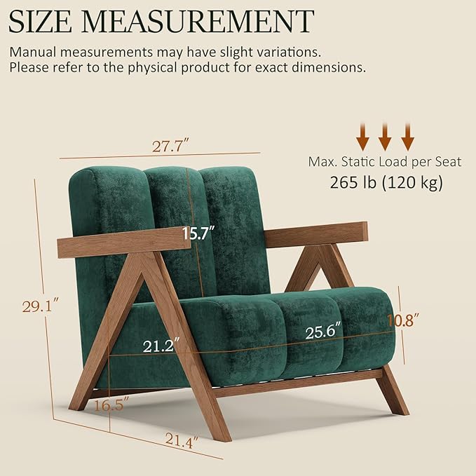Modern Accent Chair Set of 2 for Living Room Bedroom,Comfy Chenille Reading Chair with Wood Frame,Upholstered Lounge Armchair with Thick High-Elastic Sponge for Apartment & Waiting Room(Green,2)