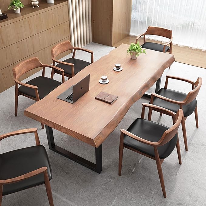 Stylish Solid Wood Office Desk with Sturdy Metal Base - Durable Multi-Size Executive Computer & Dining Table - Perfect for Home Office & Work Environments (Brown, 78.74in)