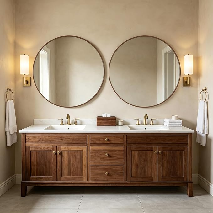 WallBeyond Round Wood Mirror, 40" Round Modern Decoration Large Circle Wall Mirror for Bathroom Living Room Bedroom Entryway, Walnut