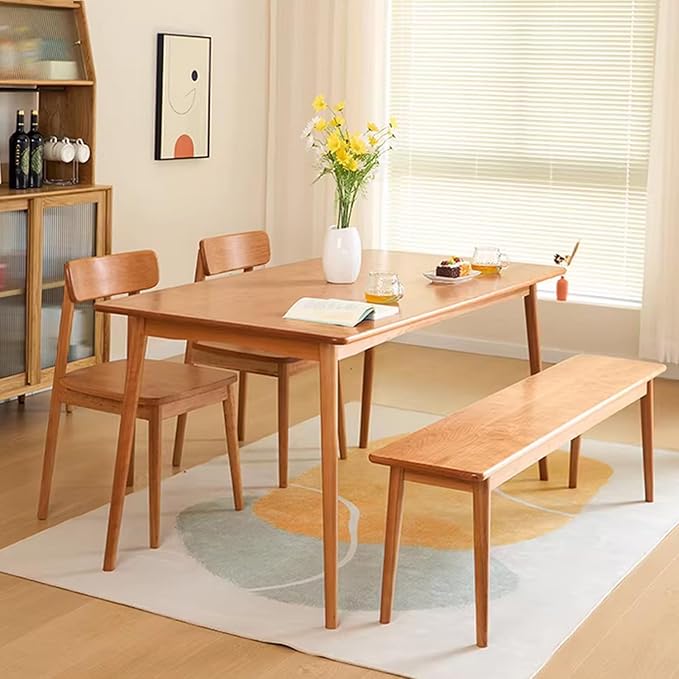 Dining Bench, Wood Bench Solid USA Cherry Wooden Bench Indoor Dining Room Table Home Bedroom Bed End Restaurant Modern Hallway Furniture (Natural Color, 31.5" W x 11.8" D x 17.7" H)