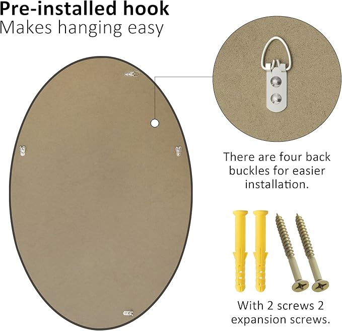 KOHROS Large Oval Bathroom Mirror 36" x 24" Frameless Beveled Edge Wall Mirror for Bathroom Vanity and Entryway Horizontally or Vertically Hanging