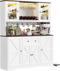 VVFLU 68" Tall Kitchen Pantry Storage Cabinet with Charging Station, 55" Wide Kitchen Hutch Cabinet with Large Countertop, Farmhouse Buffet Cabinet with Wine Holder & Wine Rack for Dining Room, White