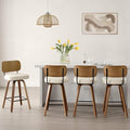 Bekrvio Swivel Counter Height Bar Stools Set of 4, Mid-Century Modern Upholstered Faux Leather Barstools with Wood Back, 26" Seat Height Bar Stools for Kitchen Island, Cream Seat and Walnut Frame