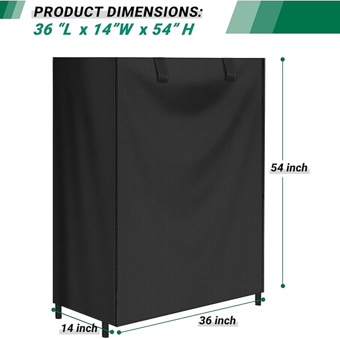 Storage Shelving Unit - Protective, Waterproof Outdoor Indoor Storage Rack, Dust Cover with Zipper (36Lx14Wx54H), Black