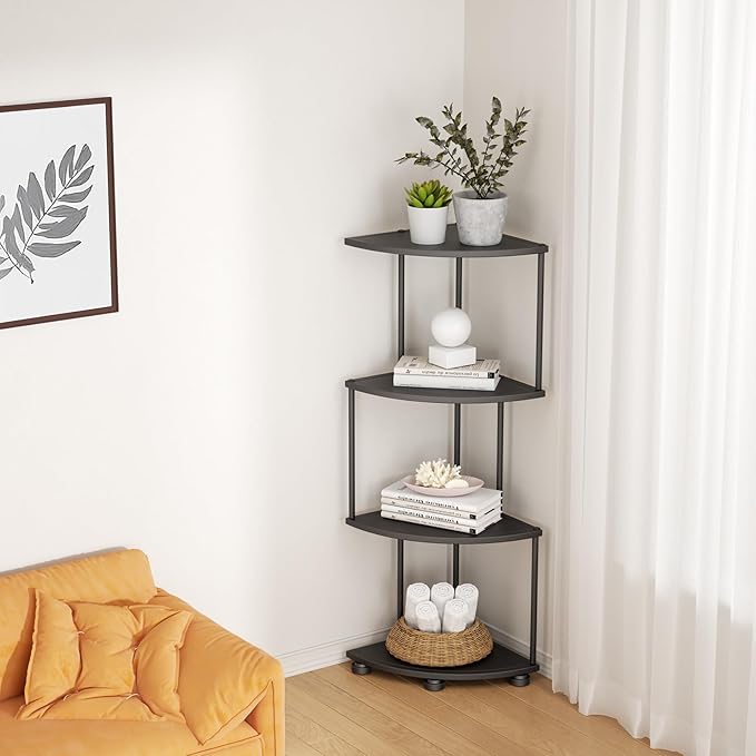haomsj Metal Corner Shelf Stand 4 Tier 41",Sturdy Baking Paint Process Corner Shelves Display Shelf for Living Room Decor,Wall Corner Bookshelf Office Small Space (Black)
