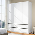 White Wardrobe Closet with Doors: 75" Large Capacity Bedroom Armoire, Wooden Cabinet with 4 Drawers, Hanging Storage Shelves with Hanging Rod (Contemporary, 2)