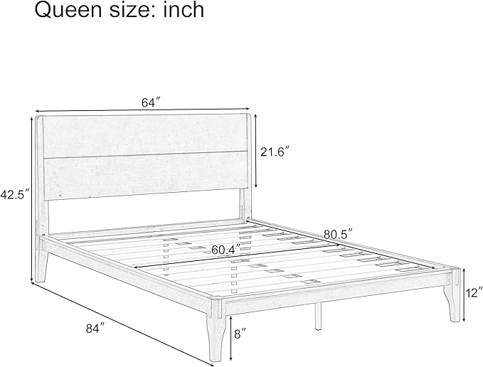 Merax Queen Size Bamboo Platform Bed, Mid-Century Modern Bed Frame with Tall Headboard, Solid Sustainable Bedframe Queen-Size, Wood Slat Support, No Box Spring Needed, Easy Assembly, Noise Free, Black