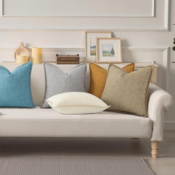 decorUhome Summer Decorative Throw Pillow Covers 24x24 Set of 2 Square Faux Linen Farmhouse Euro Sham Pillow Covers with Stitched Edge Outdoor Pillow Covers for Couch Sofa Living Room, Teal