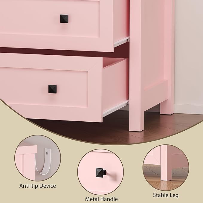 BORNOON 3-Drawer Dresser, Small Wooden Chest of Drawers with Metal Knobs, Water-Resistant Top, Storage Organizer with Anti-Tip Kit for Bedroom, Nursery, Living Room