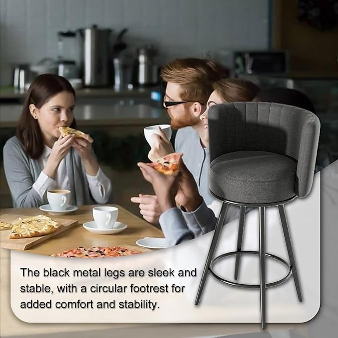 HONIFUR Bar Stools Set of 4, 27" Tufted Modern Counter Height Bar Stools, Upholstered Barstools with Back & Footrest Metal Legs, Stools for Kitchen Island, Counter, Cafes, Dining Room (Dark Gray)