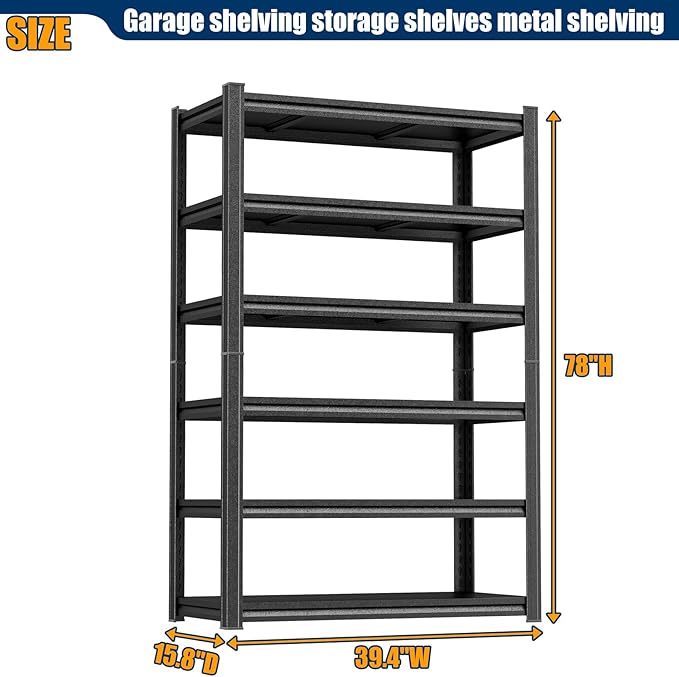 PRESTELION 78" H-40 W Storage Shelves meta1 Garage Shelving Unit 3000LBS meta1 Shelf Adjustable Storage Rack for Basement, Warehouse, Pantry, Closet, Kitchen 78" H x 39.4" W x 15.8" D, Black