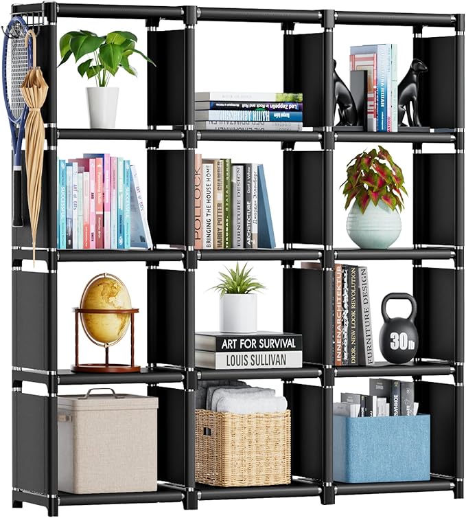 Mavivegue Book Shelf, 12 Cube Storage Organizer, DIY Bookcase, Metal Cube Bookshelf, Cubbies Closet Storage Organizer Shelves for Bedroom,Living Room,Home,Office