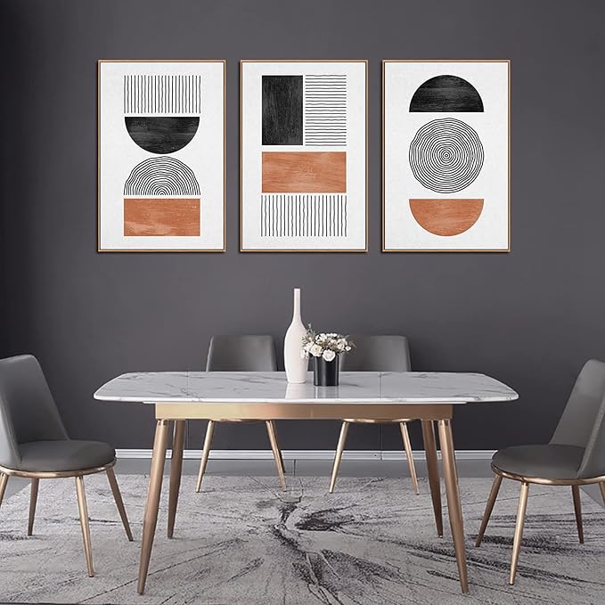 arteWOODS Framed Wall Art Canvas Set Mid Century Boho Pictures Modern Geometric Wall Decor Minimalist Black Brown Bohemian Abstract Painting Artwork for Living Room Bedroom Office 32" x 48" *3 Natural