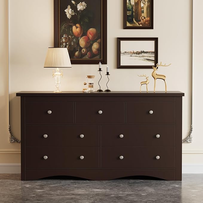 Furmax Dresser for Bedroom, 7 Wood Dresser, Chest of Drawers, for TV up to 65 inch, TV Stand Storage Chest of Drawers for Hallway Entryway (Brown)