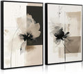 Modern Abstract Floral Wall Art Minimalist Neutral Canvas Painting Decor Beige Cream And Black Wall Art Contemporary Flower Picture Prints for Living Room Bedroom 16x24 Inch Unframed Set of 2