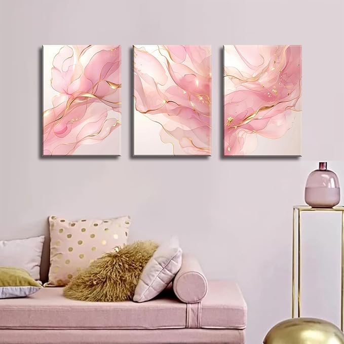 Pink Marble Abstract Canvas Wall Art Pink and Gold Abstract Marble Wall Decor Pictures Neutral Modern Minimalist Posters Prints for Living Room Bedroom Home Decoration 12x16in