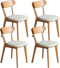 Modern Solid Wood Dining Chair Set of 4, Kitchen Dining Room Chair with Upholstered Cushion and Seat Cover, Curved Backrest, 100% FAS Grade North America Oak Wood, Natural
