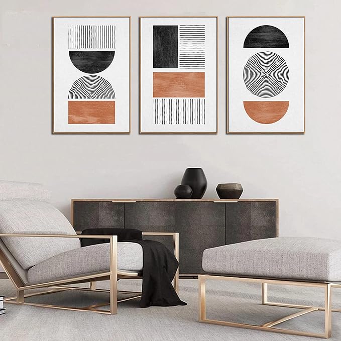 arteWOODS Framed Wall Art Canvas Set Mid Century Boho Pictures Modern Geometric Wall Decor Minimalist Black Brown Bohemian Abstract Painting Artwork for Living Room Bedroom Office 32" x 48" *3 Natural