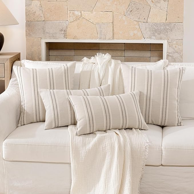 Hckot Throw Pillow Covers 22x22 Set of 2 Charcoal Pillow Covers Farmhouse Decorative Pillows Textured Linen Square Cushion Covers for Sofa Couch Bed Living Room Decor(Charcoal)