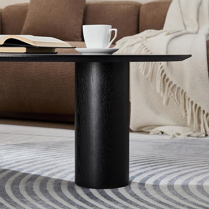 47.24” Oval Coffee Table, Modern Center Table with Storage & Removable Tray, Dinning Table, MDF Side Table for Living Room, Apartment, Small Space, Office.(Black)