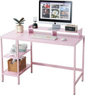 MINOSYS 47-inch Computer Desk with Storage Shelf - Ideal Gaming Desk for Bedrooms, Small Spaces, and Home Offices Modern Writing Desk for PCs,Pink Table.