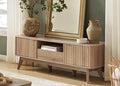 mopio Brooklyn Mid-Century Modern TV Stand, for TVs up to 50” / 59" Waveform Panel, Sleek Curved Profile with Adjustable Shelf and Sturdy Box Frame Leg (Golden Oak, 57")
