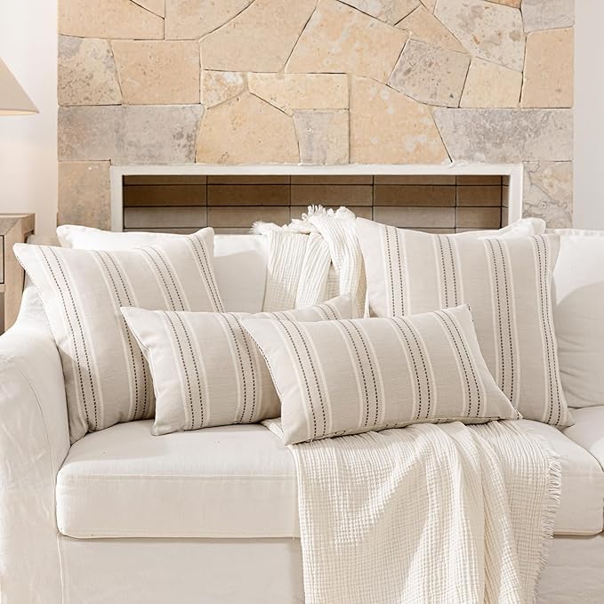 Hckot Throw Pillow Covers 12x20 Set of 2 Taupe Pillow Covers Farmhouse Decorative Pillows Textured Linen Square Cushion Covers for Sofa Couch Bed Living Room Decor(Taupe)