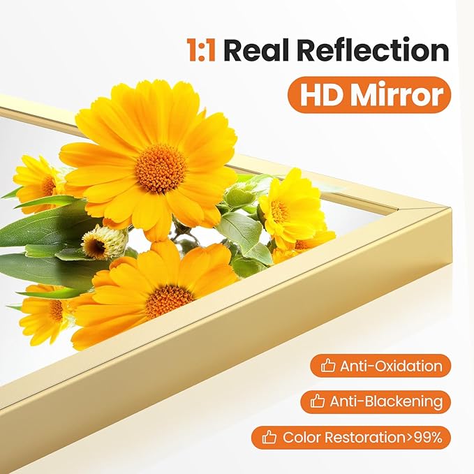 NEWBULIG 22X30 Inch Arched Bathroom Mirror for Wall, Vanity Bathroom Mirrors for Over Sink Tempered Glass, Anti-Rust Arched Metal Framed, Hangs Horizontally or Vertically, Farmhouse Home Decor, Gold