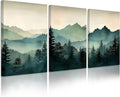 Mountain Wall Art Decor Set of 3 Sage Green Forest Canvas Wall Art Prints Nature Landscape Wall Decor Watercolor Pine Tree Pictures Abstract Modern Painting for Living Room Bedroom 16x24 Inch Framed