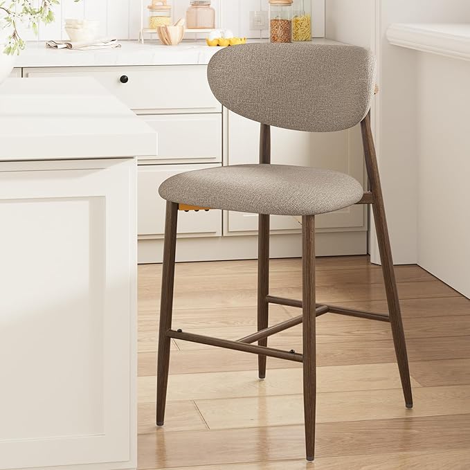 MALOL Bar Stools Set of 1, Counter Height bar stools, Kitchen Bar Stools with Backs, Modern Upholstered, Modern Bar Stools with Metal Legs for Kitchen Island, Counter, Camel