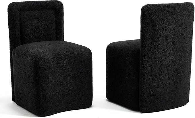 Hyfirm Black Upholstered Dining Chairs Set of 2, Mid-Century Scandinavian Parsons Armless Chairs in Boucle Fabric with Plush Seat Cushion for Diningroom Bedroom Livingroom Reading Room