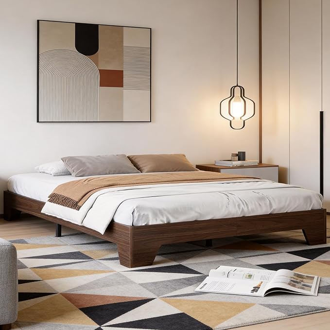 GarveeHome California King Size Platform Bed Frame, Minimalist Wood Bed Frame No Headboard Needed, Sturdy Low Profile Bed with Natural Wood Grain, Noise-Free & Easy Assembly