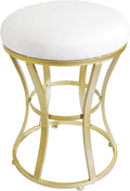 Velvet Round Vanity Stool,White Velvet Footrest Ottoman Foot Stool Seat with Golden Metal Legs,Makeup Chair for Bathroom Vanity,Bedroom,Living Room