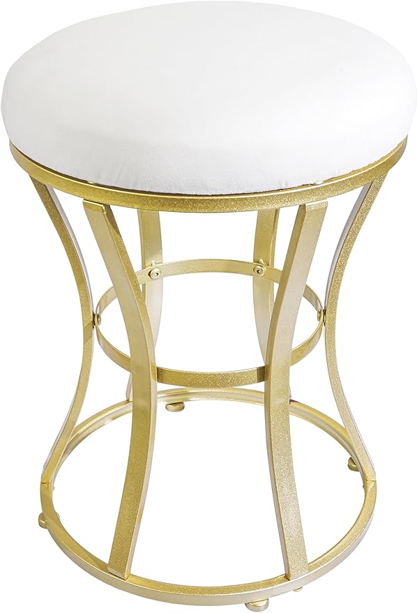 Velvet Round Vanity Stool,White Velvet Footrest Ottoman Foot Stool Seat with Golden Metal Legs,Makeup Chair for Bathroom Vanity,Bedroom,Living Room