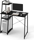 Tangkula Computer Desk with Shelves, Space Saving Home Office Desk with 3-Tier Ladder Shaped Storage Bookshelf, Modern Writing Study Desk with Metal Frame, Compact Computer Workstation (Black)