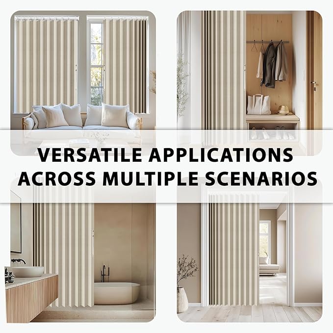 Jilron Accordion Door Curtain Set - 100% Blackout, with Curtain Rod Included, for Bedroom Privacy Protection (Off white-43 W x 78" L+Rod)