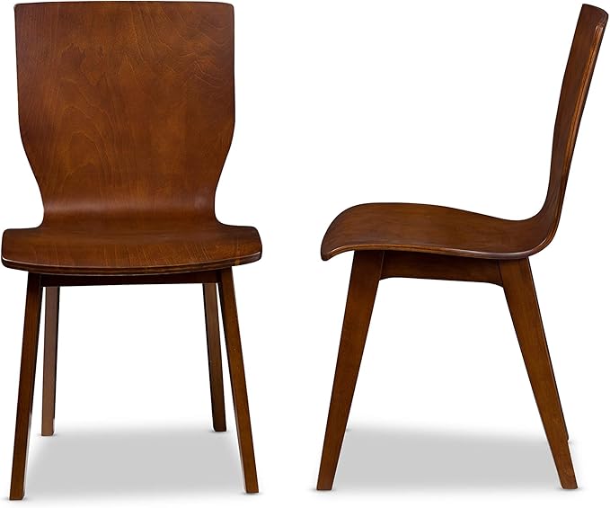 Baxton Studio Elsa Dining Chair Scandinavian Style Dark Walnut Bent Wood Dining Chair