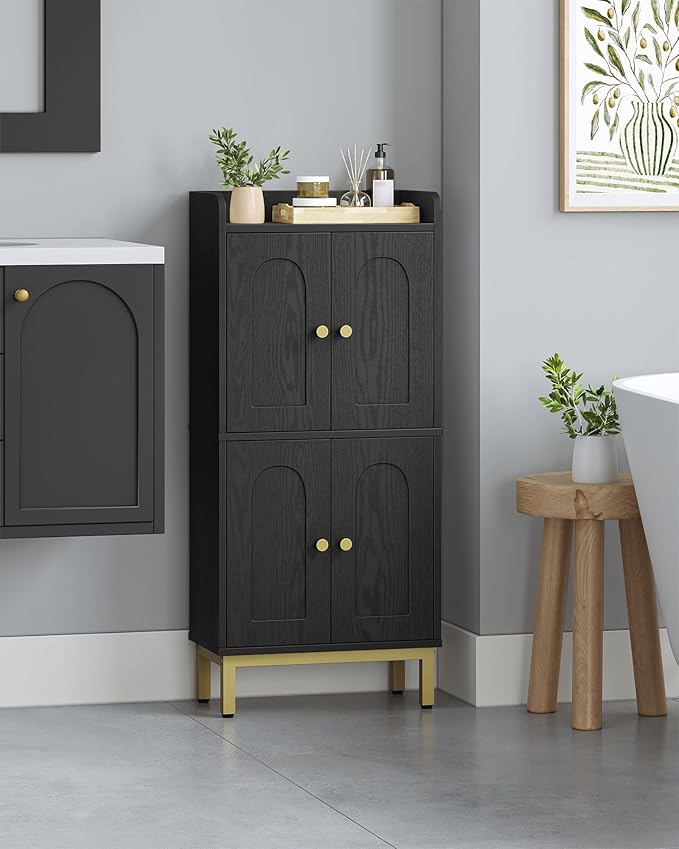 Hzuaneri Bathroom Cabinet, Small Storage Cabinet with 4 Doors, Bathroom Organizers and Storage Cabinets with Adjustable Feet. Cabinets Freestanding for Living Room, Kitchen, 7.1"D x 14.6"W x 32.7"H