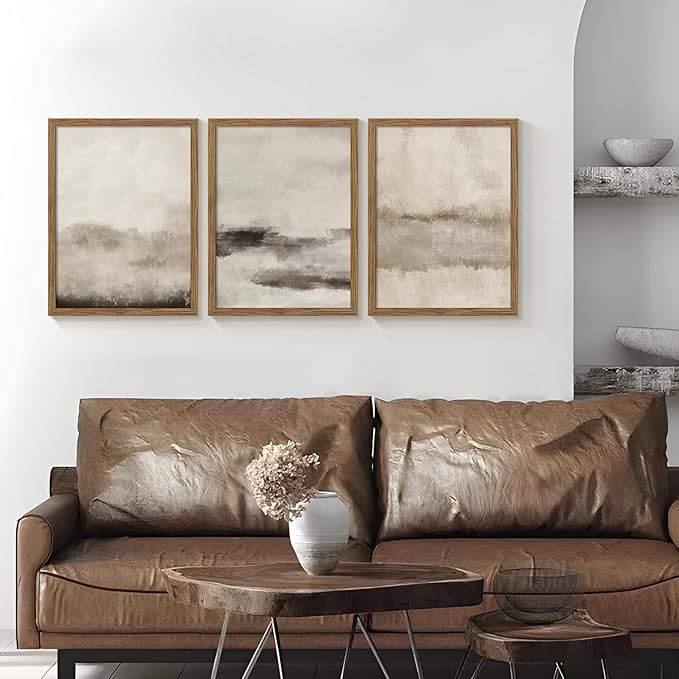 3 Piece Large Abstract Framed Wall Art, Neutral Beige Modern Art Wall Decor, Contemporary Minimalist Canvas Prints, Watercolor Paintings for Living Room Bedroom Dining Room Office 16x24 Inch