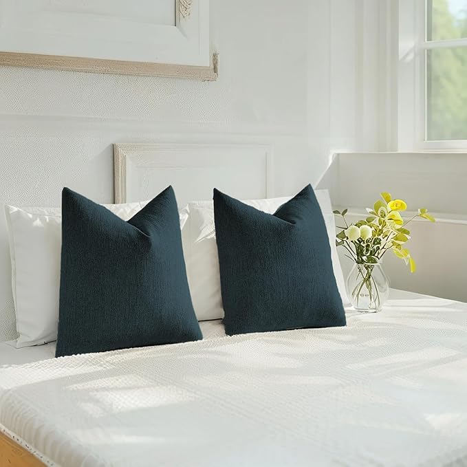 HAUSSY Navy Blue Throw Pillow Covers 12x20 Inch Set of 2,Boho Decorative Faux Linen Lumber Throw Pillows Cozy Farmhouse Accent Cushion Covers,Home Decor for Couch Sofa Bed Living Room