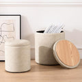 oakvivo Faux Leather Round Ottoman with Storage 12.6" W x 14.17" H & 14.76" W x 17.32" H Set of 2, Small Boucle Coffee Table Footstool with Removable Lid for Living Room, Bedroom, Beige