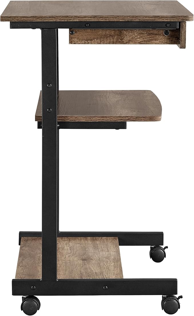 Topeakmart Rolling Computer Desk for Small Spaces, Laptop Computer Desk with Wheels, Mobile Standing Desk Compact Student Bedside Table Taupe Wood