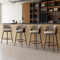 Bar Stools Set of 4, 30" Swivel Bar Height Bar Stools with Curved Back, Mid-Century Modern Faux Leather Bar Chairs with Stitching for Kitchen Island, Dining, Living Room, Matte Gray