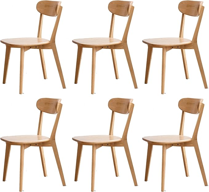 Modern Dining Chairs Set of 6, Solid Oak Wood Dining Chair with Comfortable Backrest, Sturdy Wooden Chairs for Kitchen, Dining Room