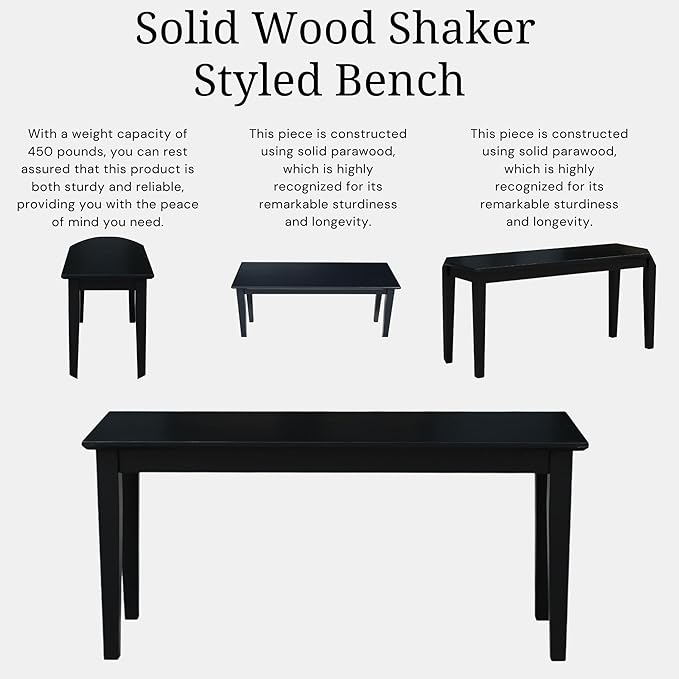 International Concepts Shaker Style Bench, 39-Inch Wide, Solid Parawood, Unfinished